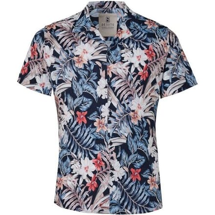 Desoto Overhemd Lido Short Sleeve Allover Flower Pattern Abrikoos-Blauw-Multi / male