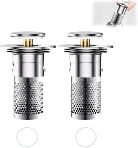 Afvoerplug Gootsteen - Afvoerzeef - Douche Bad - Pop-up Ontwerp - 2 Stuks - Zilver