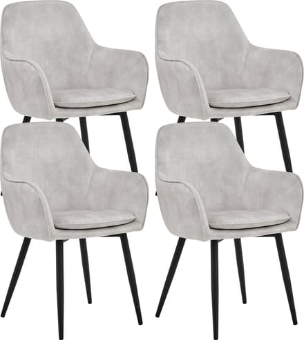 Colenis® - Levan eetkamerstoel - Set Van 4 - Ecru - Adoré Velvet - Industrieel - Met armleuning