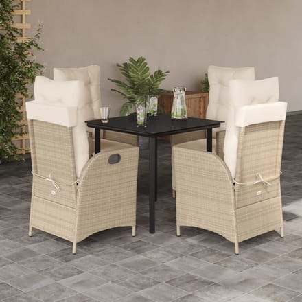 vidaXL - 5-delige - Tuinset - met - kussens - poly - rattan - beige