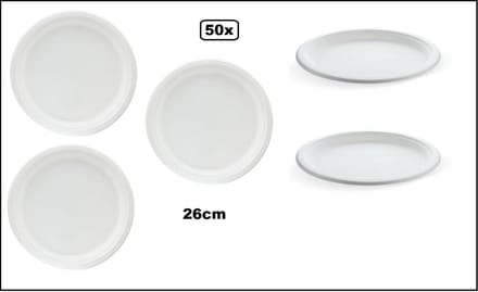 50x BIO bord next generation suikerriet 1 vaks rond 26cm wit - composteerbaar afbreekbaar bord eten BBQ milieu eten