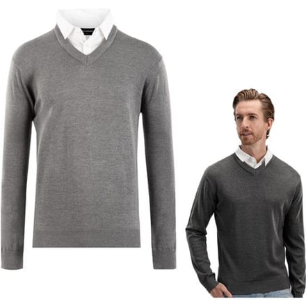 Milanoro - Herenpullover met overhemdkraag - Donkergrijs - S