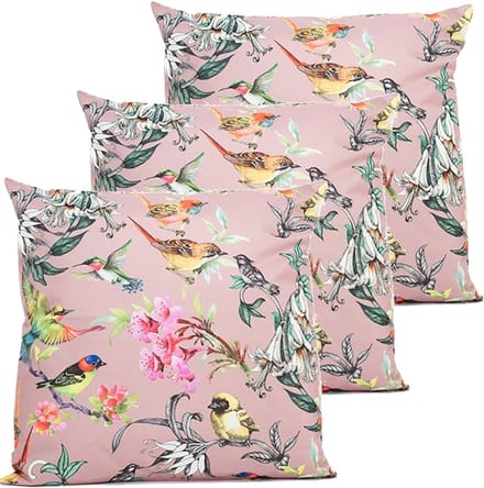 Anna's collection buitenkussen bloem - 3x - roze - 60 x 60 cm - Water en UV bestendig