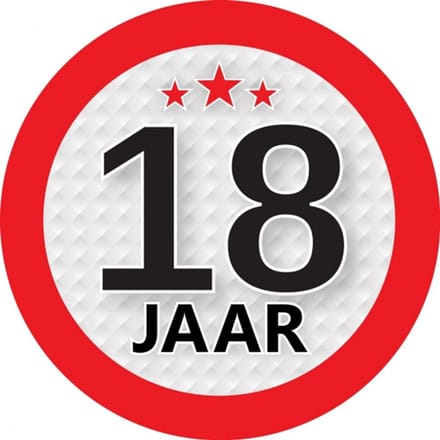 18 jaar leeftijd sticker - rond - Dia 9 cm - 18 jaar verjaardag - jubileum - leeftijd versiering