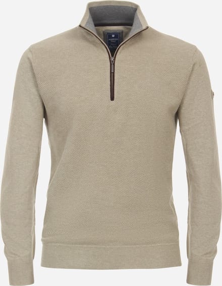 Redmond heren schipperstrui katoen - opstaande kraag - beige (middeldik)