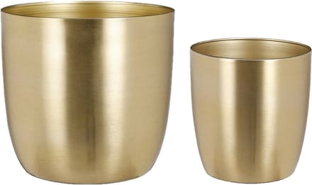 Mica - Plantenpot/bloempot set - 2x stuks - metaal - goud - D16/D22 cm