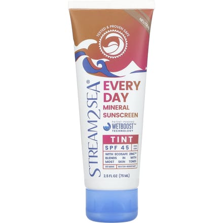 Stream2Sea, Crème solaire minérale teintée quotidienne, FPS 45, neutre, 75 ml (2,5 oz liq.)