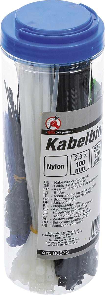 BGS Kabelbinder assortiment kleur 100 - 150 - 200 mm 450 delig