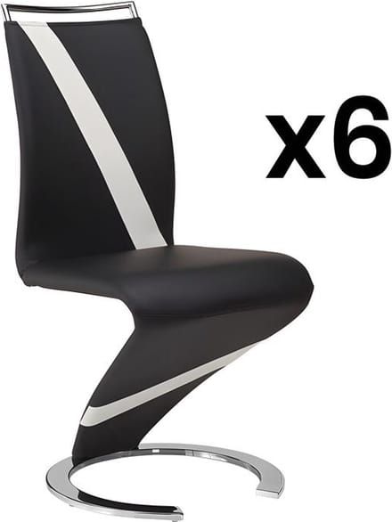 Vente-unique Set van 6 stoelen van kunstleer TWIZY - zwart met witte strepen