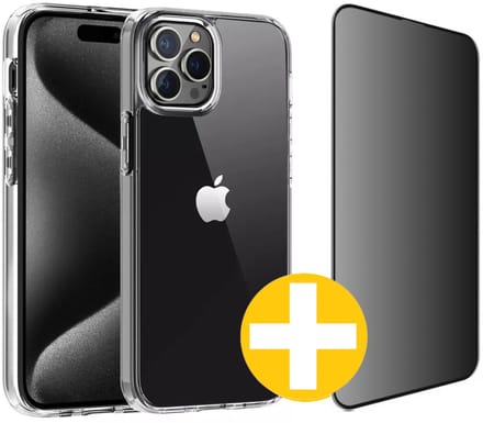 Hoesje en Privacy Screenprotector Combi Geschikt Voor iPhone 15 Pro - Transparant Hoesje + Privacy Glas