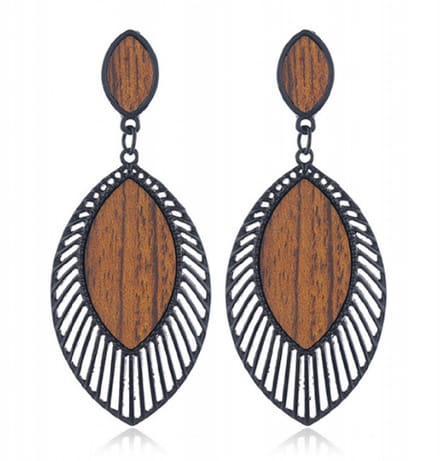 Oorhangers -bruin -hout- metaal-Charme Bijoux