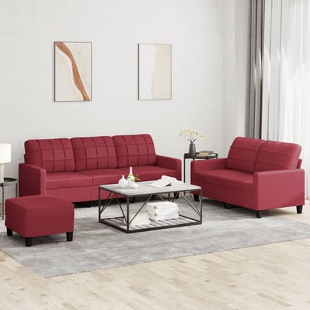 vidaXL - 3-delige - Loungeset - met - kussens - kunstleer - wijnrood