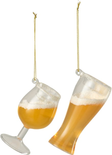 J-Line hanger Bierglas - glas - oranje - 2 stuks