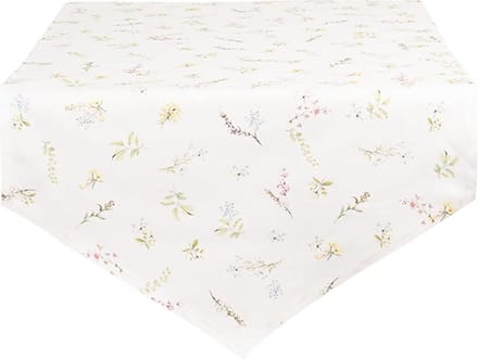 Clayre & Eef Tafelloper 50x160 cm Wit Roze Katoen Bloemen