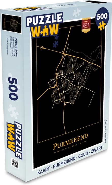Puzzel Kaart - Purmerend - Goud - Zwart - Legpuzzel - Puzzel 500 stukjes