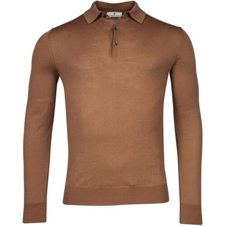 Thomas Maine Trui Fine Merino Pullover Polo Long Sleeve Single Knit Honey Brown / male