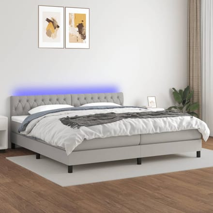 vidaXL - Boxspring - met - matras - en - LED - stof - lichtgrijs - 200x200 - cm