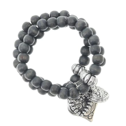 Behave - Kralenarmband grijs hartjesbedels - romantische basic stijl