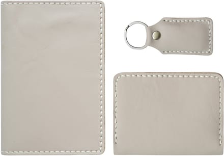 Paspoort & Kaartenhouder Set, Handgemaakt Leder, 3-delig met Sleutelhanger, Beige