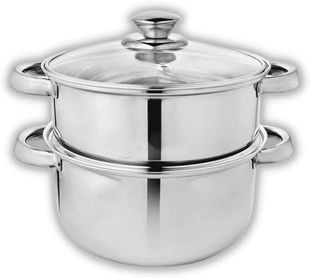 RVS 2-Laags Stoompan Set met Glazen Deksel | Inductie Geschikt | 20,5 cm