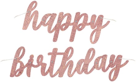 UNIQUE - Kartonnen Happy Birthday slinger roségoud glitter 84 cm voor verjaardag