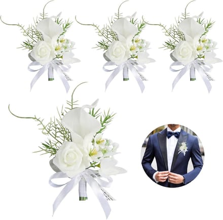 4x Handgemaakte Witte Calla Leelie Corsage Boutonniere voor Bruiloft en Feesten