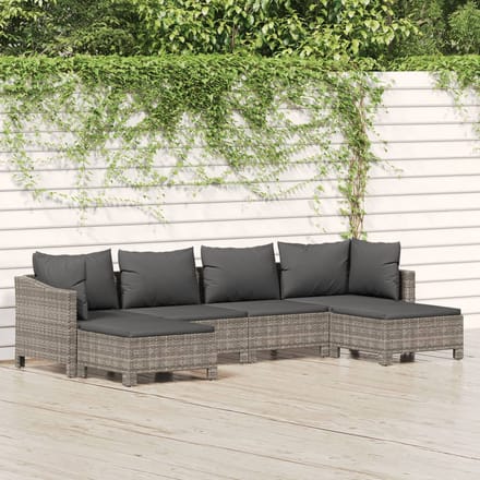 vidaXL - 6-delige - Loungeset - met - kussens - poly - rattan - grijs