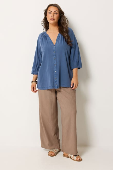 Yours Blauwe Chambray Blouse Size 50-52
