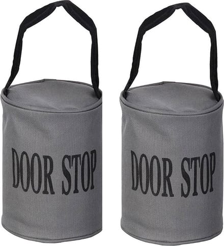 Set van 2 deurstoppers grijs met zwarte band gevuld met zand