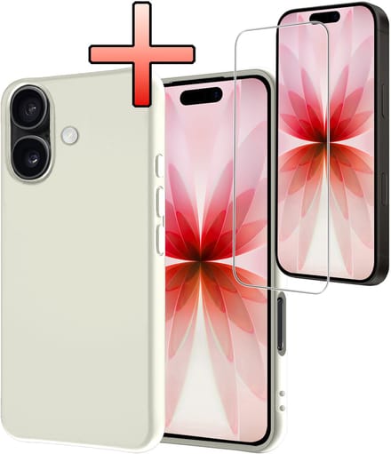 Hoesje - Met Screenprotector - Geschikt voor Apple iPhone 17 - Sterk & Shockproof - Back Cover - Siliconen Case - Telefoon Hoes - Wit