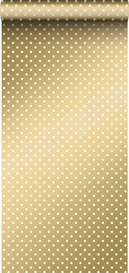 ESTAhome behang stippen glanzend goud en wit - 53 cm x 10.05 m - 139114