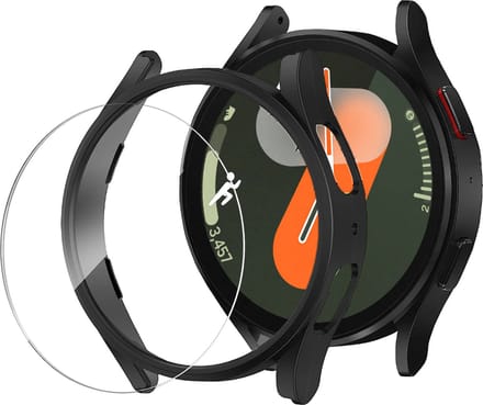 Hoesje +Screenprotector Samsung Galaxy Watch 7 44mm – Tempered Glass - Extreme Shock Case Zwart