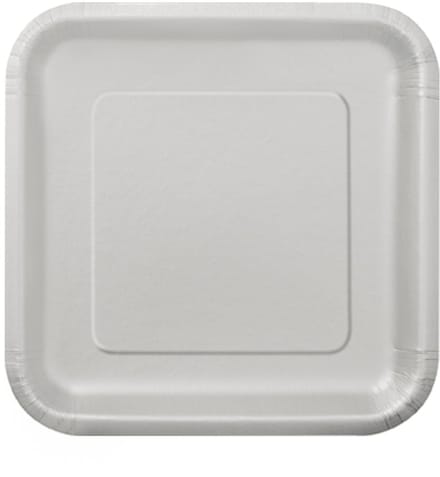 UNIQUE - 14 vierkante zilveren kartonnen borden 23 cm wegwerp