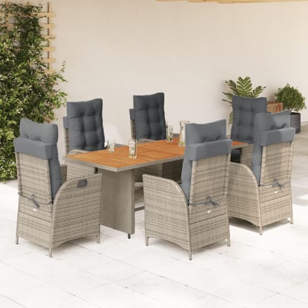 vidaXL - 7-delige - Tuinset - met - kussens - poly - rattan - grijs