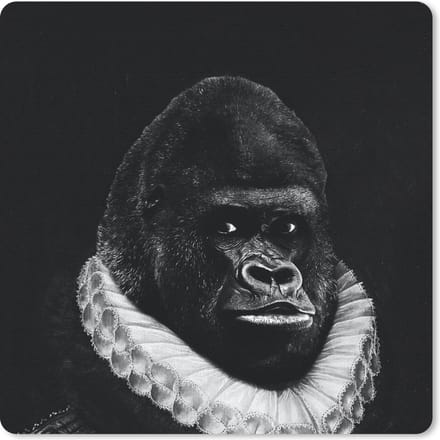 Muismat 20x20 cm - Mousepad Schilderij - Gorilla - Zwart - Wit - Muismatten
