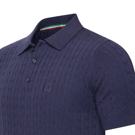 Cappuccino Italia - Heren Polo SS Caorle Cable Knit - Blauw - Maat M