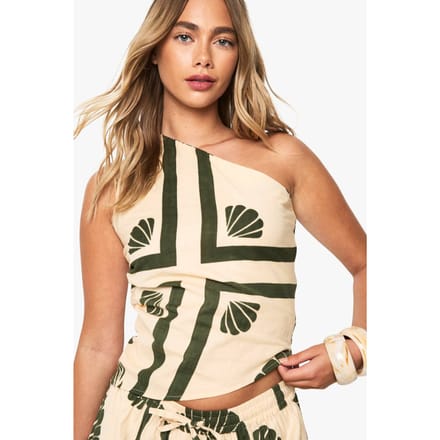 boohoo Dames Shell Print Linnen One Shoulder Top | Ecru | Maat: 34