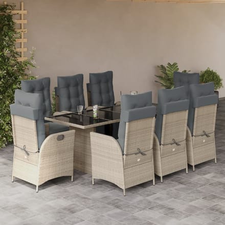 vidaXL - 9-delige - Tuinset - met - kussens - poly - rattan - lichtgrijs