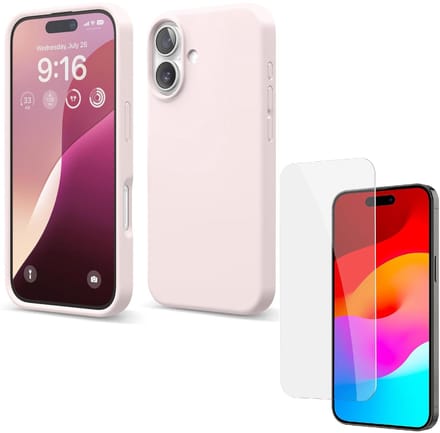 Solid hoesje Soft Touch Liquid Silicone Flexible TPU Rubber + Screenprotector- Geschikt voor: iPhone 16 - Lichtroze