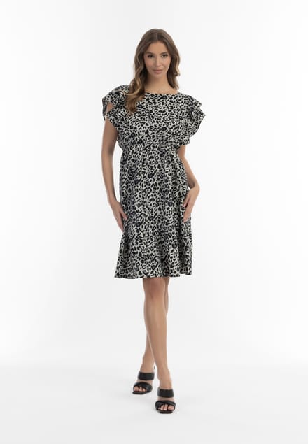 Faina Midi-jurk met luipaardprint Dames Grijze Leeuw