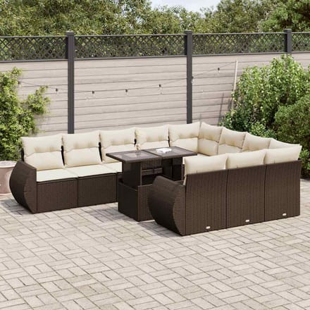 vidaXL - 11-delige - Loungeset - met - kussens - poly - rattan - bruin
