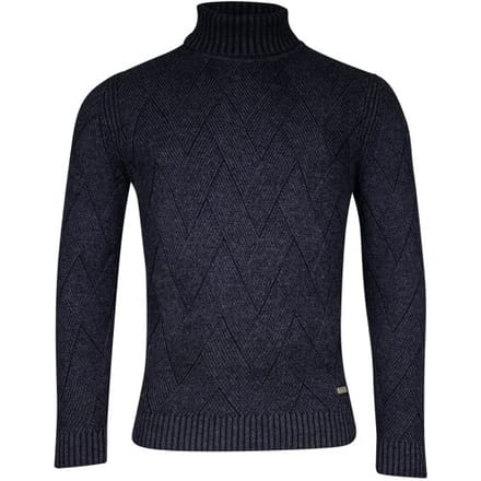Baileys Trui Rollneck Allover Diagonal Structure Knit Dark Blue / male