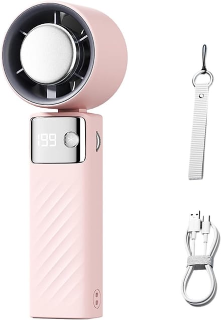 Handventilator met Koelfunctie – 4000mAh – USB-C Oplaadbaar – 199 Instelbare Snelheden – Digitaal Display – Draagbare Mini Ventilator met Koelplaat – Roze – 1 stuk