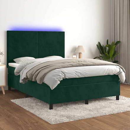 vidaXL - Boxspring - met - matras - en - LED - fluweel - donkergroen - 140x190 - cm