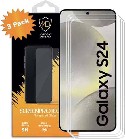 3-Pack MobyDefend Screenprotectors - Geschikt voor Samsung Galaxy S24 - Case-Friendly Screensavers - Gehard Glas