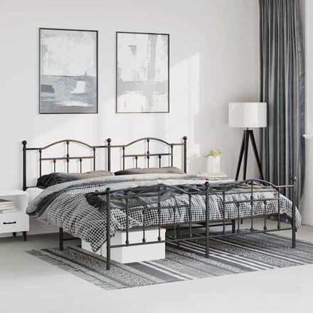 vidaXL - Bedframe - met - hoofd- - en - voeteneinde - metaal - zwart - 193x203 - cm