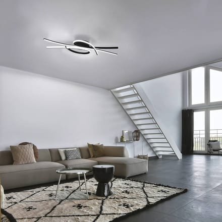 FISCHER & HONSEL LED plafondlamp Biba, zwart, lengte 100 cm, metaal, CCT