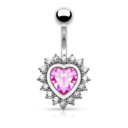 Navelpiercing steentjes rondom hart - zilver roze - LMPiercings