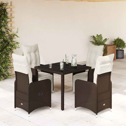 vidaXL - 5-delige - Bistroset - met - kussens - poly - rattan - bruin