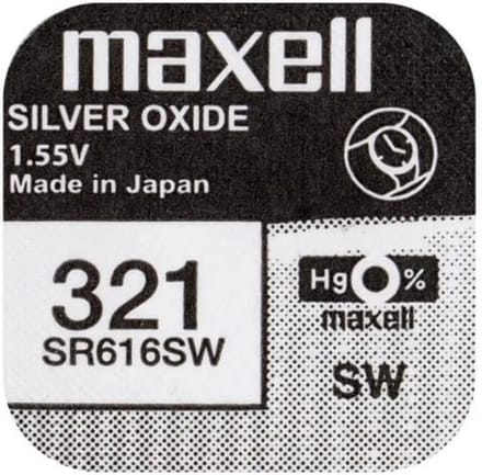 MAXELL 321 / SR616SW zilveroxide knoopcel horlogebatterij 2 (twee) stuks
